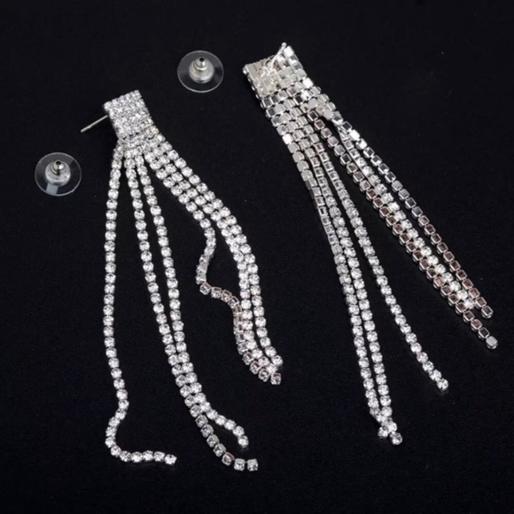 New! Long Rhinestone Tassel Earrings - Picture 5 of 10